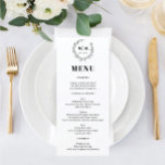 Elegant Wreath Monogram Wedding Menu<br><div class="desc">Dit klassieke en elegante ontwerp kenmerkt een opvallende botanische kreet met monogram en minimale schone doopvonten. Bewerk eenvoudig de lettertypekleuren en de tekenkreet door op de knop Ontwerpgereedschap bewerken te klikken. Bekijk het hele collectie voor meer overeenkomende objecten!</div>