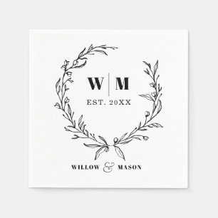Elegant Wreath Monogram Wedding Napkins Servet