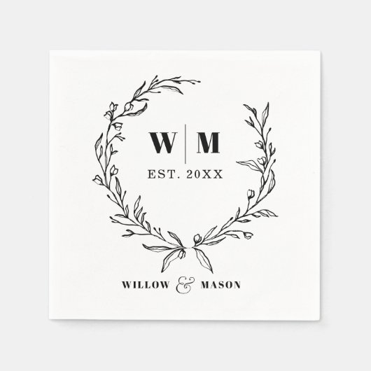 Elegant Wreath Monogram Wedding Napkins Servet (Voorkant)