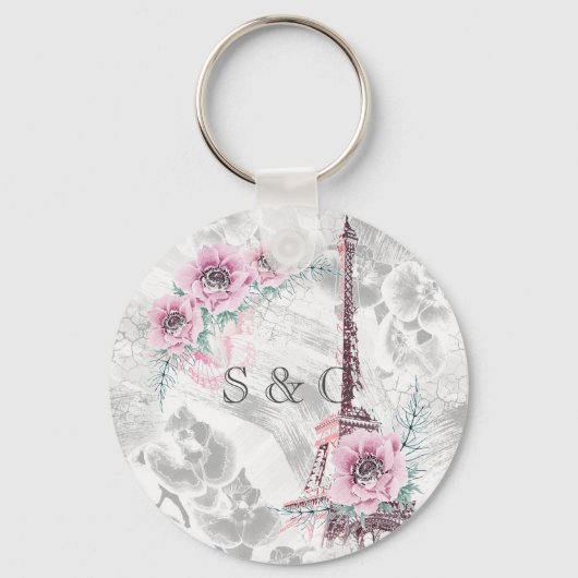 Elegant Wreath of roze bloemen. Sleutelhanger (Voorkant)