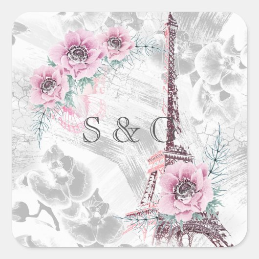 Elegant Wreath of roze bloemen. Vierkante Sticker (Voorkant)