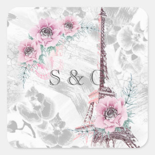 Elegant Wreath of roze bloemen. Vierkante Sticker