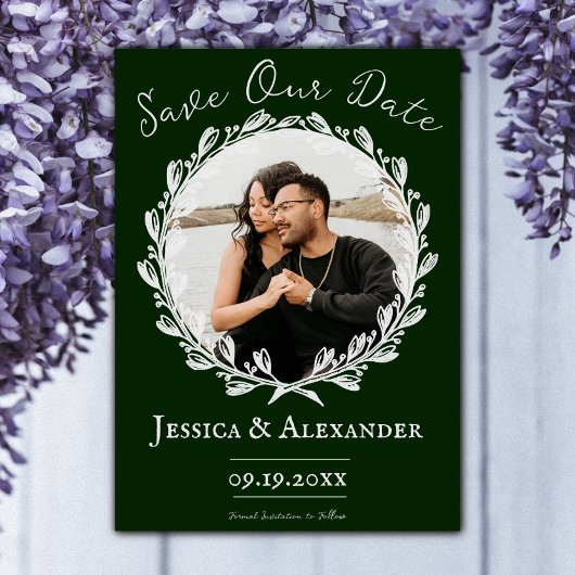 Elegant Wreath Photo Lijst | Emerald Green Save The Date