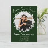 Elegant Wreath Photo Lijst | Emerald Green Save The Date (Staand voorkant)