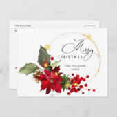 Elegant Wreath Poinsettia Mistletoe Kerstmis Briefkaart (Voorkant / Achterkant)
