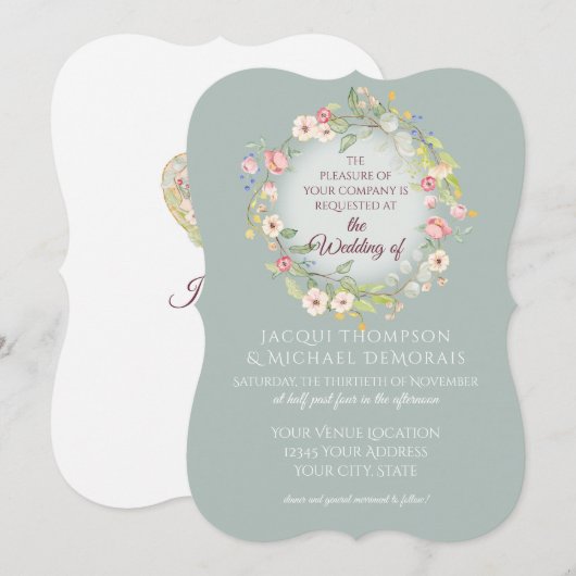 Elegant Wreath Silvery Sage Boho Floral Wedding Kaart (Voorkant / Achterkant)