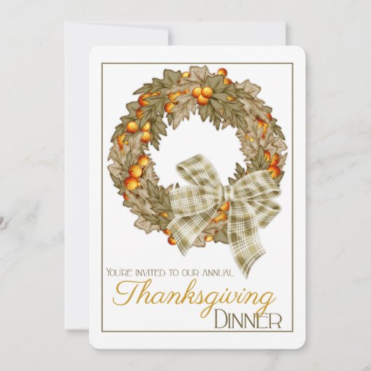 Elegant Wreath Thanksgiving Dinner Party nodigt 12 Kaart (Voorkant)