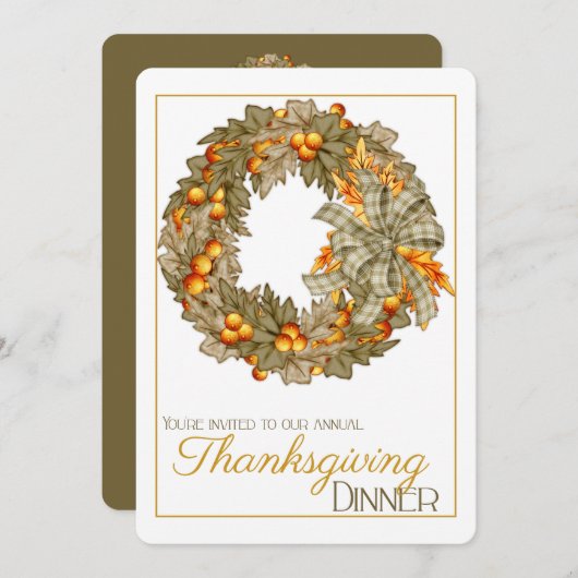 Elegant Wreath Thanksgiving nodigt uit 13 Kaart (Voorkant / Achterkant)