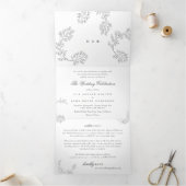 Elegant Wreath Typography Monogram Floral Wedding Drieluik Uitnodiging (Binnen)