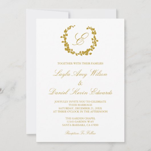 Elegant Wreath Wedding Invitation Kaart (Voorkant)