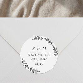 Elegant Wreath Wedding Monogram Return Address Ronde Sticker