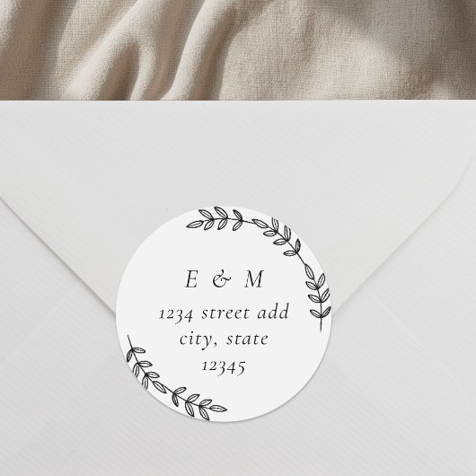 Elegant Wreath Wedding Monogram Return Address Ronde Sticker