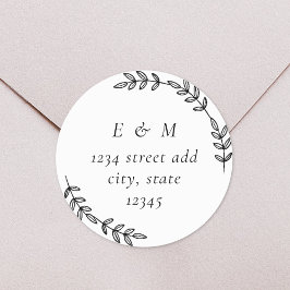 Elegant Wreath Wedding Monogram Return Address Ronde Sticker