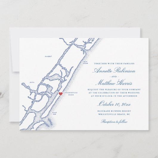 Elegant Wrightsville Beach NC Kaart Bruiloft (Voorkant)