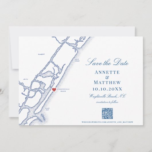 Elegant Wrightsville Beach QR code Bruiloft Save The Date (Voorkant)