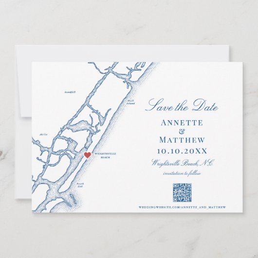 Elegant Wrightsville Beach QR code Bruiloft Save The Date (Voorkant)