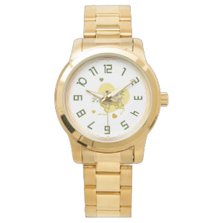 Elegant Wristwatch with golden hearts and flowers Horloge
