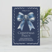 Elegant XL Bow Blauw Zilver Glitter Kerstfeest Kaart (Staand voorkant)