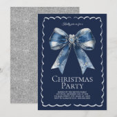 Elegant XL Bow Blauw Zilver Glitter Kerstfeest Kaart (Voorkant / Achterkant)