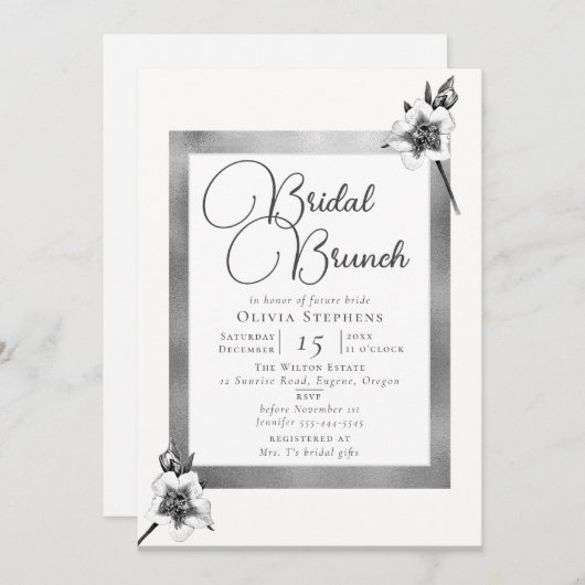 Elegant Xmas Rozen Silver Kerstbridal Brunch Kaart (Voorkant / Achterkant)
