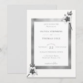 Elegant Xmas Rozen White Gold Kerstbruiloft Kaart (Voorkant / Achterkant)