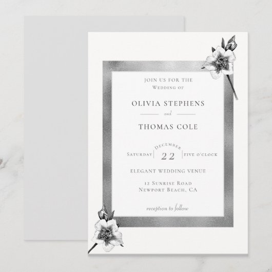 Elegant Xmas Rozen White Gold Kerstbruiloft Kaart (Voorkant / Achterkant)