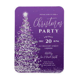 Elegant Xmas Tree Silver Paarse Holiday Invite Magneet