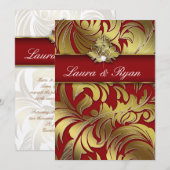 Elegant Xmas Wedding Diamond Leaf Swirl Gold Red 2 Kaart (Voorkant / Achterkant)