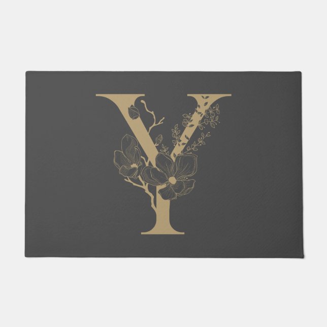 Elegant Y Boho Floral Monogram Initiaal Goud Goud Deurmat (Voorkant)