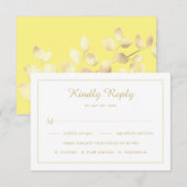 Elegant yello met gouden bladeren bruiloft RSVP-ka RSVP Kaartje (Voorkant / Achterkant)
