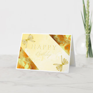 Elegant Yellow 2 Floral Happy Birthday Kaart