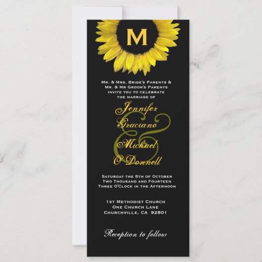 Elegant Yellow and Black Sunflower Wedding Kaart (Voorkant)