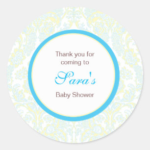 Elegant Yellow and Blue Damask Favor Sticker