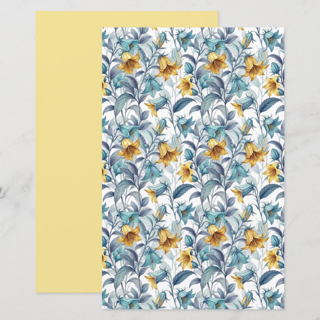 Elegant Yellow and Blue Garden Flowers (Voorkant / Achterkant)