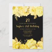 Elegant Yellow and Gold Flowers Birthday Party Kaart (Voorkant)
