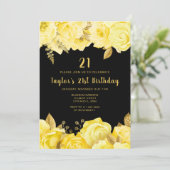 Elegant Yellow and Gold Flowers Birthday Party Kaart (Staand voorkant)