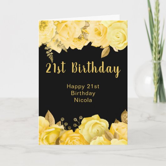 Elegant Yellow and Gold Flowers Birthday Party Kaart (Voorkant)