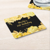 Elegant Yellow and Gold Flowers Birthday Party Kartonnen Onderzetters (Schuin)