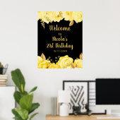 Elegant Yellow and Gold Flowers Birthday Party Poster (Thuiskantoor)