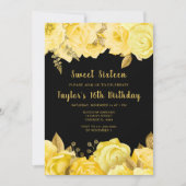 Elegant Yellow and Gold Flowers Sweet Sixteen Kaart (Voorkant)
