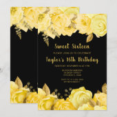 Elegant Yellow and Gold Flowers Sweet Sixteen Kaart (Voorkant / Achterkant)