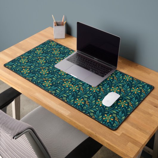 Elegant Yellow and Teal Floral Pattern Design Bureaumat (Kantoor 2)