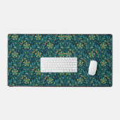 Elegant Yellow and Teal Floral Pattern Design Bureaumat (Keyboard & Muis)