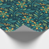 Elegant Yellow and Teal Floral Pattern Design Cadeaupapier (Hoek)