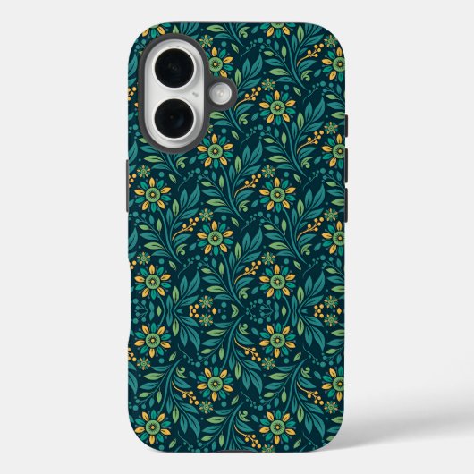 Elegant Yellow and Teal Floral Pattern Design Case-Mate iPhone Case (Achterkant)
