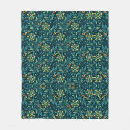Elegant Yellow and Teal Floral Pattern Design Fleece Deken