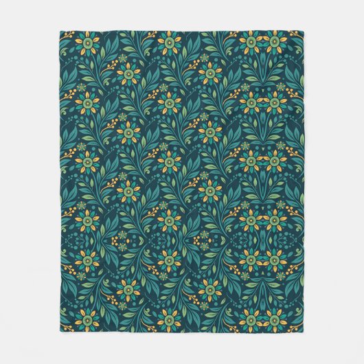 Elegant Yellow and Teal Floral Pattern Design Fleece Deken (Voorkant)