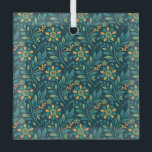 Elegant Yellow and Teal Floral Pattern Design Glas Ornament<br><div class="desc">Seamless floral pattern with yellow and teal flowers and green leaves on a dark background. The design is symmetrical and evokes a lively,  elegant feel.</div>