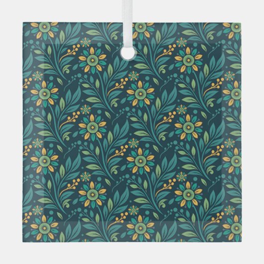 Elegant Yellow and Teal Floral Pattern Design Glas Ornament (Voorkant)