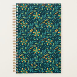 Elegant Yellow and Teal Floral Pattern Design Planner